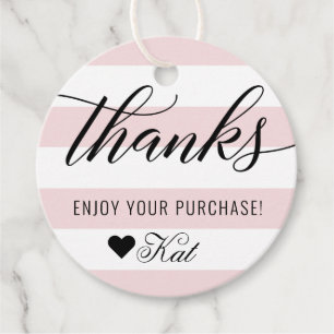 Thanks Modern Black Script Pale Pink Stripes Favour Tags