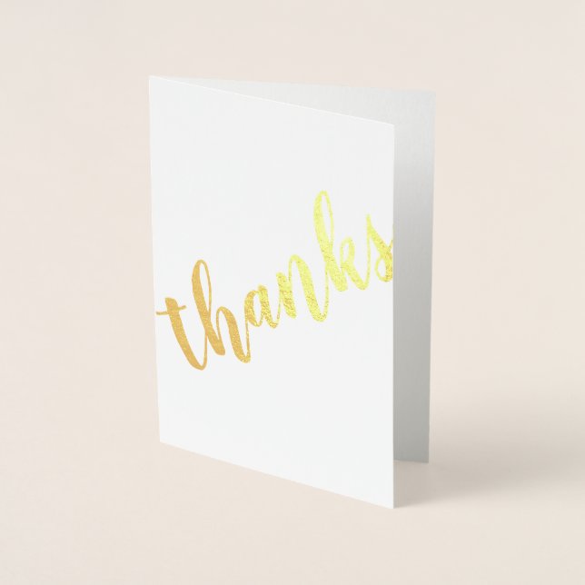Thanks Modern Brushstroke Calligraphy Elegant Foil Card (Front)