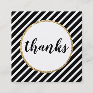 THANKS modern calligraphy stripe white black gold Square Business Card
