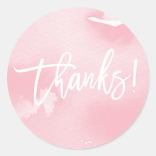 THANKS modern hand lettered blush pink watercolor Classic Round Sticker