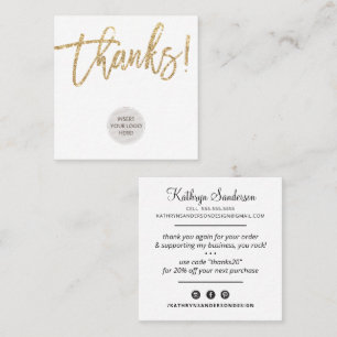 THANKS modern logo business thank you gold glitter Square Business Card