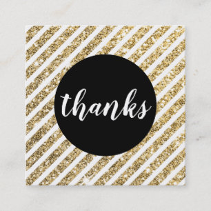 THANKS modern script stripe black gold glitter Square Business Card