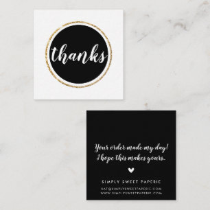 THANKS modern spot hand lettered script black Square Business Card
