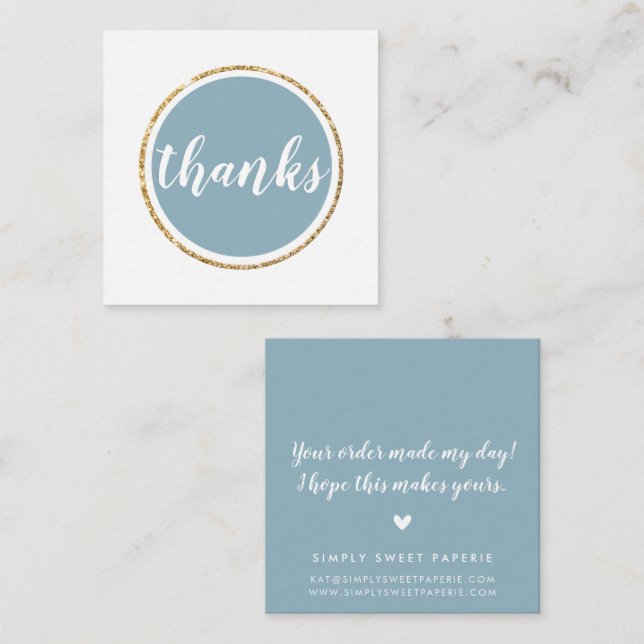 THANKS modern spot hand lettered script dusty blue Square Business Card (Front/Back)