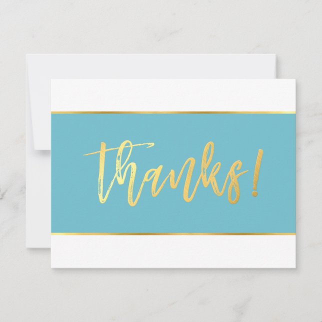 THANKS modern turquoise blue gold writing Thank You Card (Front)