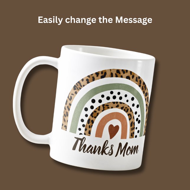 Thanks Mum Leopard Spots Print Boho Rainbow Coffee Mug (Creator Uploaded)
