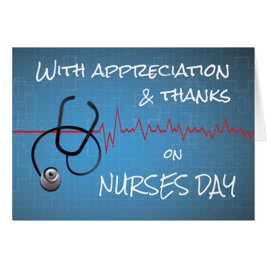 Thanks on Nurses Day Stethoscope and Heartbeat Wav Card