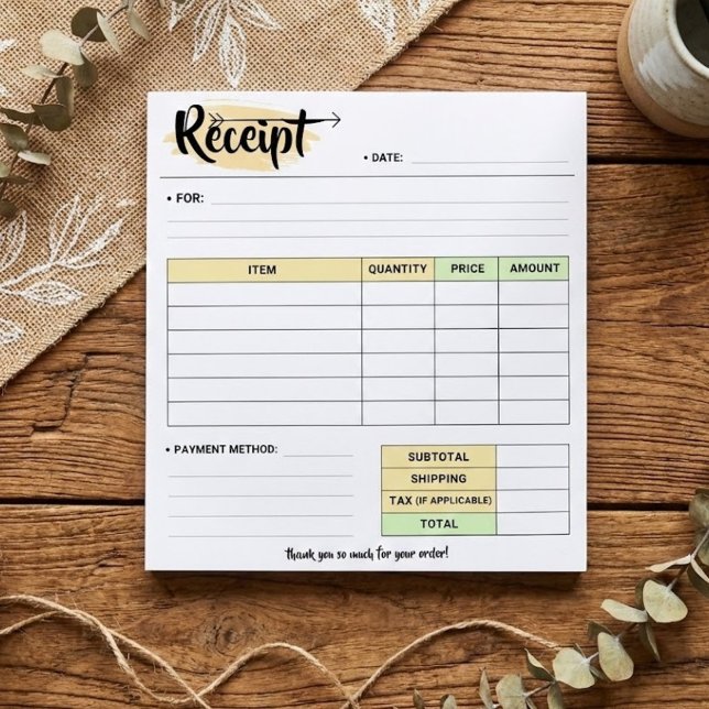 Thanks Order Receipt Form | Small Business Invoice Notepad (Thank you message to customer for receipt purchase)