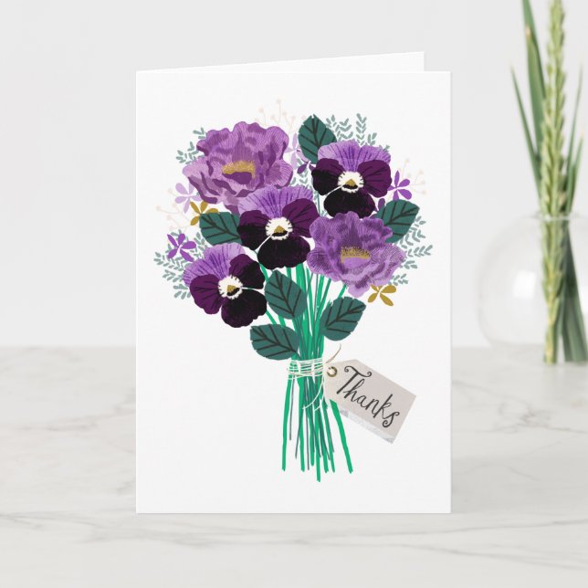 Thanks Pansies Floral Bouquet Card (Front)
