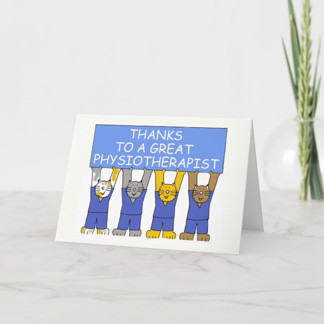 Thanks Physiotherapist Cartoon Cats Thank You Card (Front)