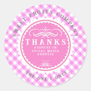 Thanks Pink Gingham Classic Round Sticker