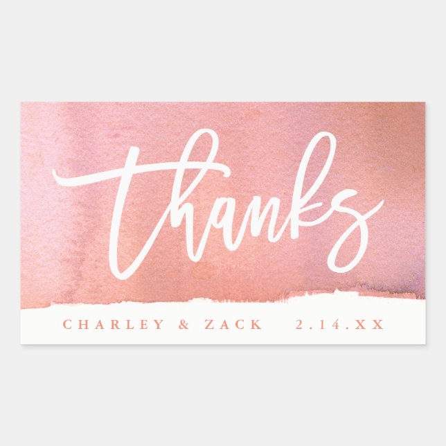 Thanks Pink Watercolor Mini Wine Champagne Label (Front)