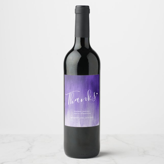 Thanks purple abstract painting wedding wine label (Front)