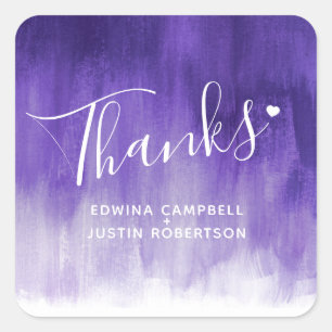 Thanks purple watercolor wash wedding stickers