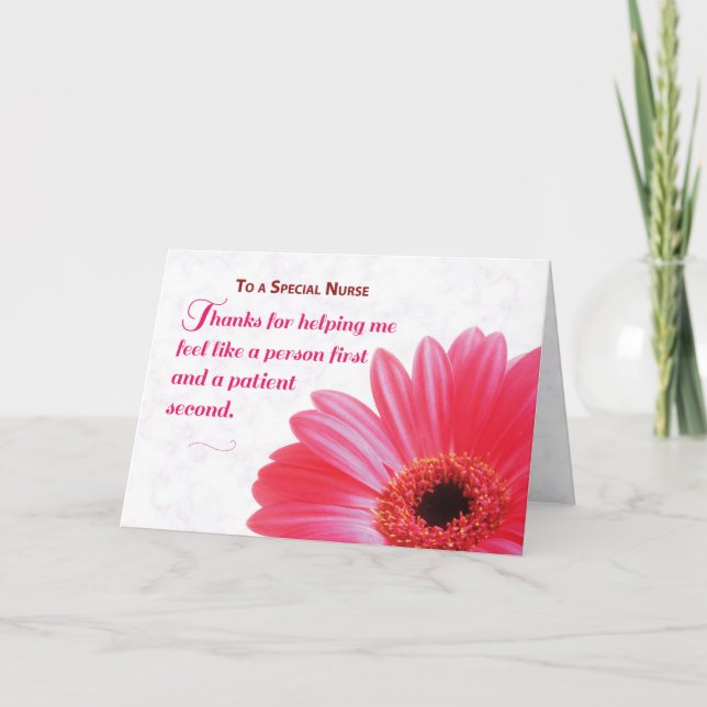 Thanks School Nurse for Kindness, Pink Daisy Thank You Card (Front)