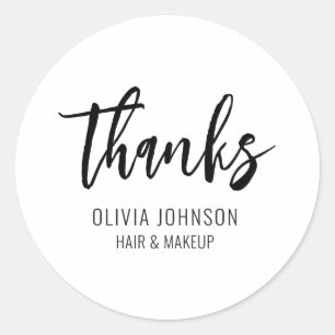 Thanks Simple Chic Handwriting Black White Classic Round Sticker