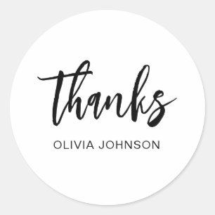 Thanks Simple Modern Black White  Classic Round Sticker