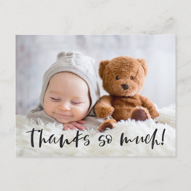 Thanks So Much | Black | Baby Photo Thank You Postcard (Front)