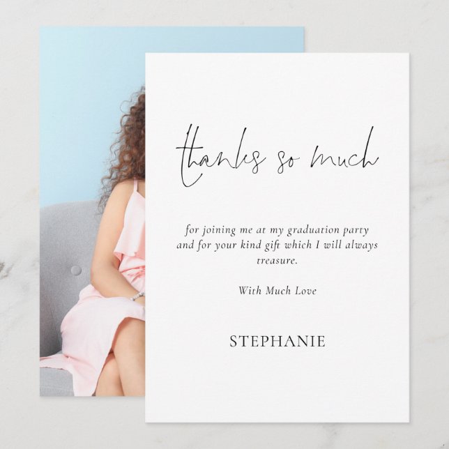 Thanks So Much Script Photo Graduation Thank You Card (Front/Back)