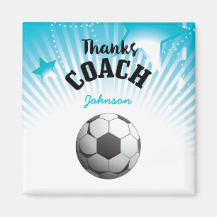 Thanks Soccer Coach Aqua Blue Stars Ball Magnet