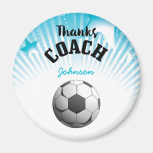 Thanks Soccer Coach Aqua Blue Stars Ball Magnet