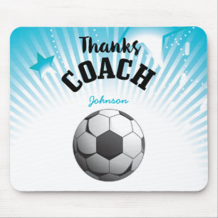 Thanks Soccer Coach Aqua Blue Stars Ball Mouse Mat