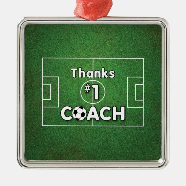 Thanks Soccer Coach Grass Field Metal Tree Decoration (Front)