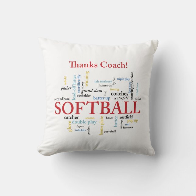 Thanks Softball Coach Words From Group, Team, Red Cushion (Front)