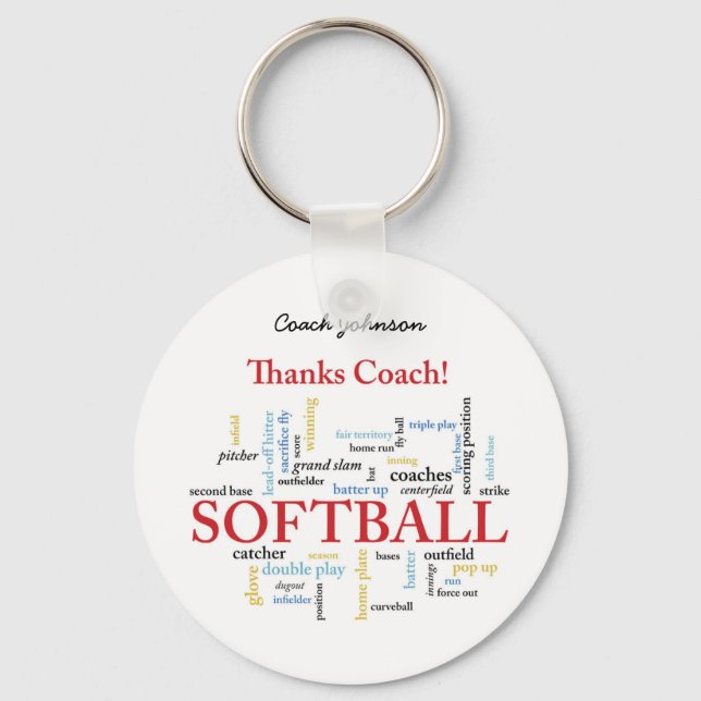 Thanks Softball Coach Words From Group, Team, Red Key Ring (Front)