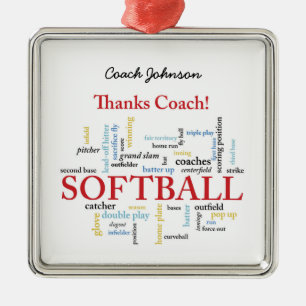 Thanks Softball Coach Words From Group, Team, Red Metal Tree Decoration