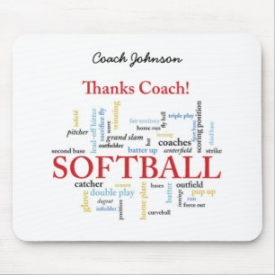 Thanks Softball Coach Words From Group, Team, Red Mouse Mat