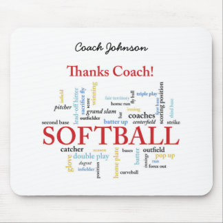 Thanks Softball Coach Words From Group, Team, Red Mouse Mat