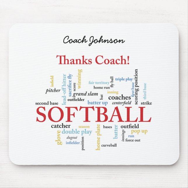 Thanks Softball Coach Words From Group, Team, Red Mouse Mat (Front)