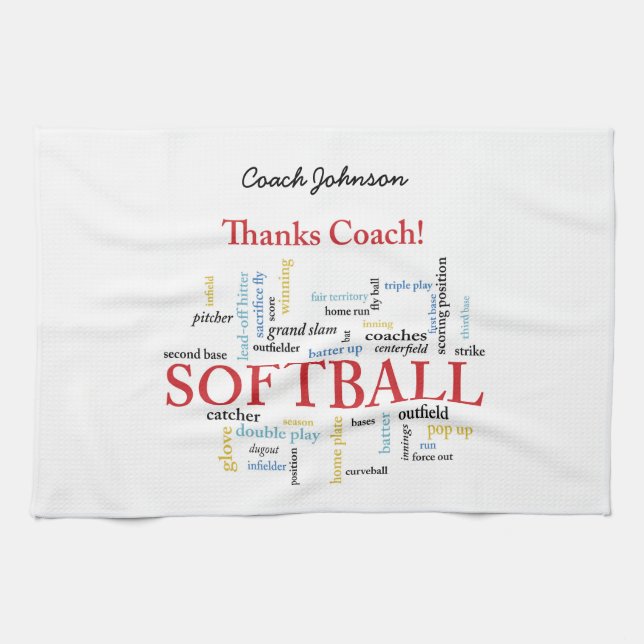 Thanks Softball Coach Words From Group, Team, Red Tea Towel (Horizontal)