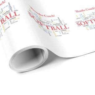 Thanks Softball Coach Words From Group, Team, Red Wrapping Paper