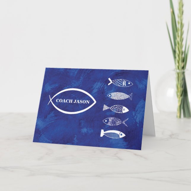 Thanks Swim Coach with Fish on Blue Adding Card (Front)