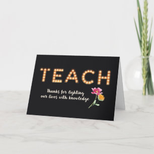 Thanks Teacher in Lighted Marquee Letters Thank You Card