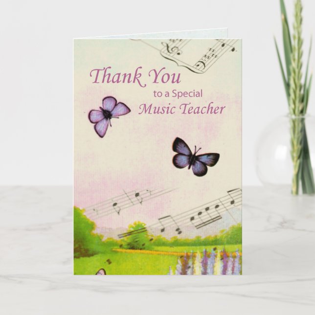 Thanks Teacher, Music, Butterflies Thank You Card (Front)
