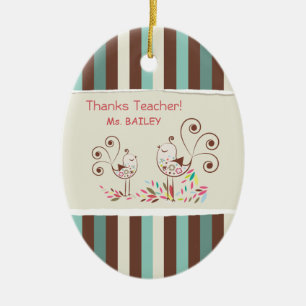 Thanks Teacher, Whimsical Bird Stripe Ceramic Tree Decoration