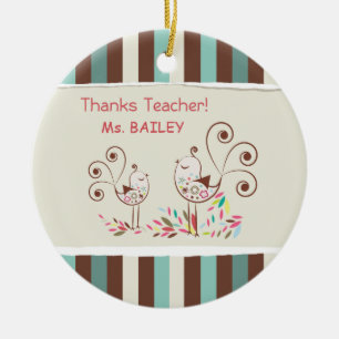 Thanks Teacher, Whimsical Bird Stripe Ceramic Tree Decoration