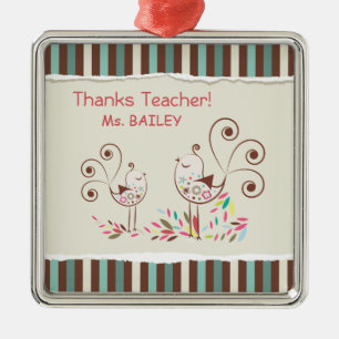 Thanks Teacher, Whimsical Bird Stripe Metal Tree Decoration