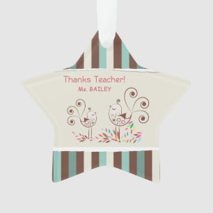 Thanks Teacher, Whimsical Bird Stripe Ornament