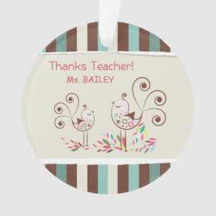 Thanks Teacher, Whimsical Bird Stripe Ornament