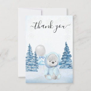 Thanks Teddy Bear Christmas Winter  Thank You Card