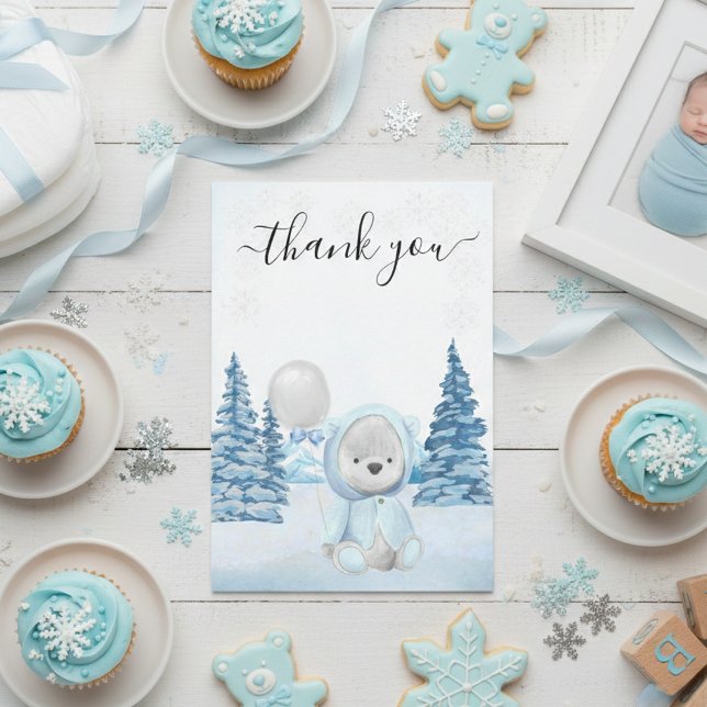 Thanks Teddy Bear Christmas Winter  Thank You Card (Creator Uploaded)