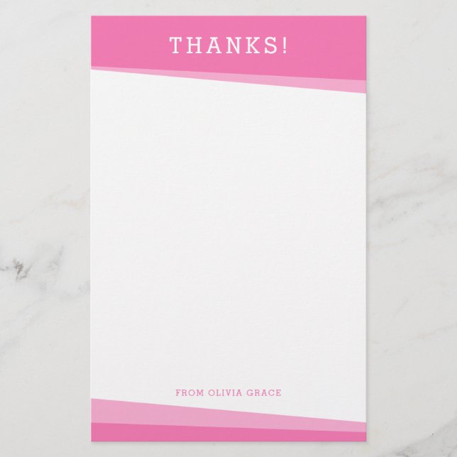 THANKS THANK YOU NOTE simple modern angles pink Stationery (Front)