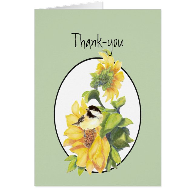 Thanks, Thank You Watercolor Chickadee, Sunflower (Front)