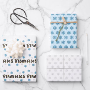 Thanks Thank You Winter Penguins Snowflakes Wrapping Paper Sheet