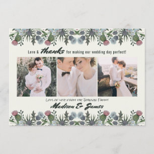 Thanks Thistle Flower Wedding 3 Photos Cards