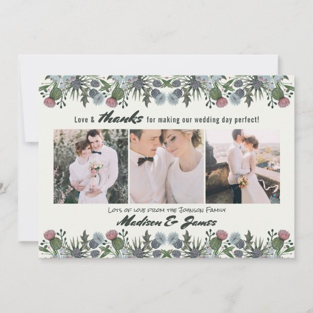 Thanks Thistle Flower | Wedding | 3 Photos Cards (Front)